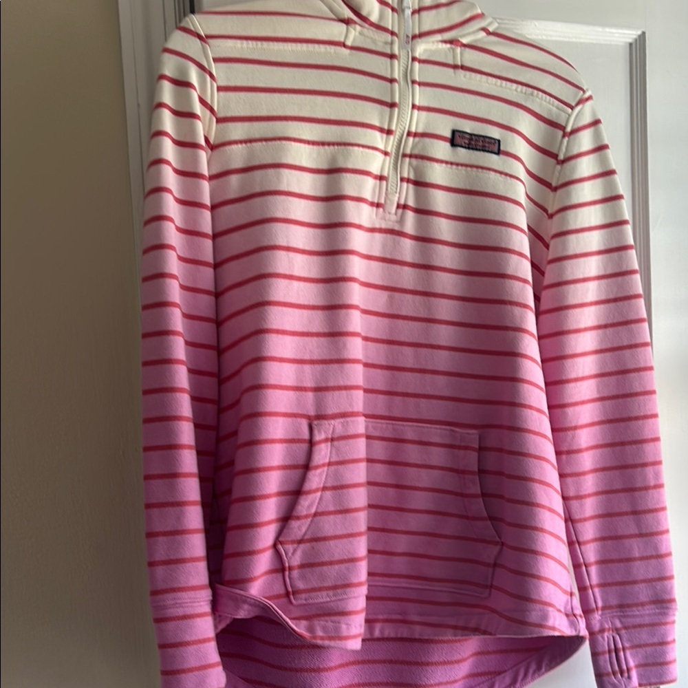 Vineyard vines Pink and White Striped quarter zip